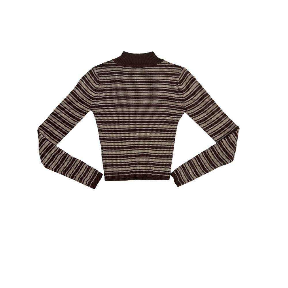 The Slope Ribbed Mock Neck Sweater Brown & Tan Striped | Size Small | EUC - Picture 3 of 8